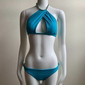 Sauvage california Turquoise Blue Gold Chain high neck bikini
